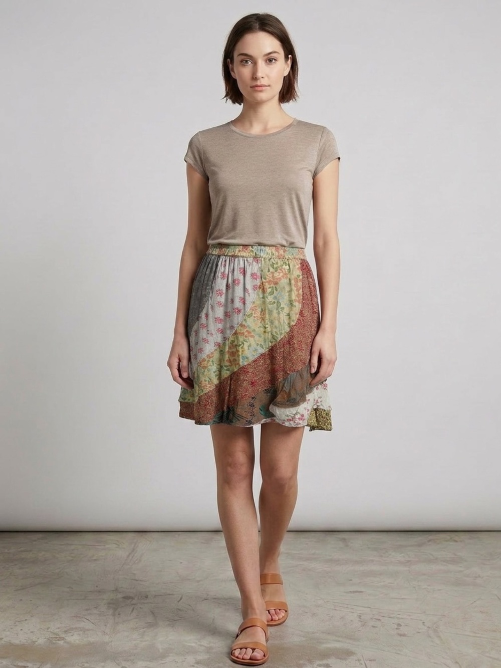 “The Bianca” Patchwork Floral A-Line Skirt — Multi